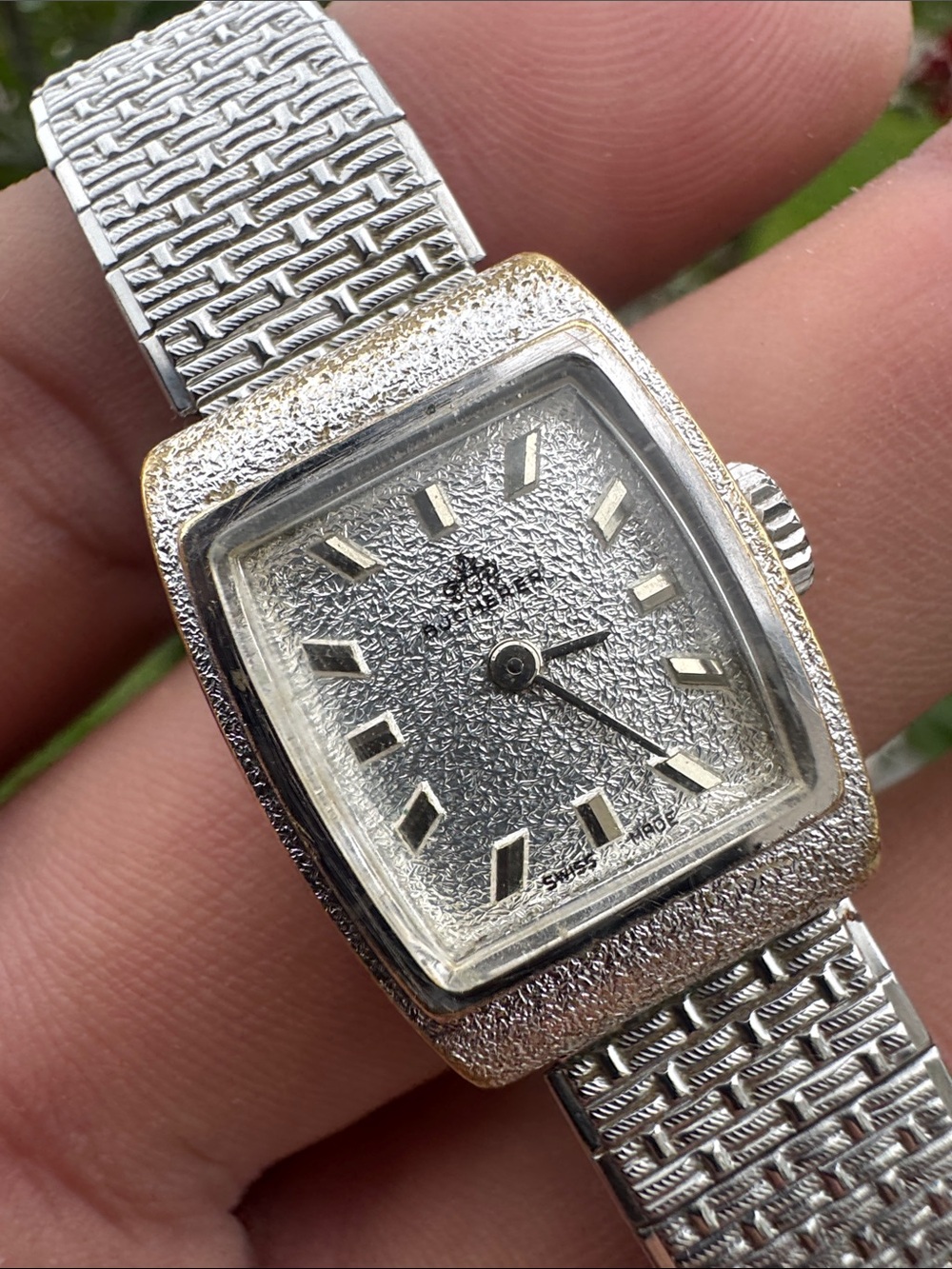 Vintage Bucherer  Silver Textured Swiss Made Manual Wind Watch